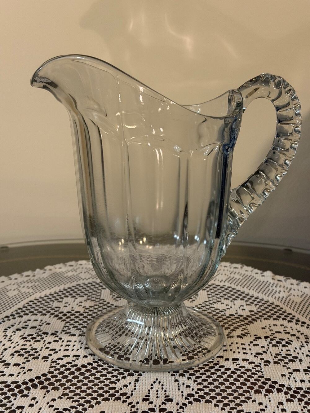 Vintage Early American Pressed Clear Glass EAPG Pitcher Vertical Panel